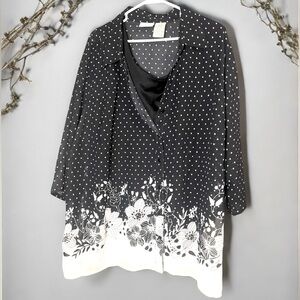 White Stag Black and White Asymmetrical Blouse Set 4X 3X